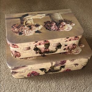 Vintage Y2K Victorian Style Floral Decorative Storage Boxes Stackable 2pc Set